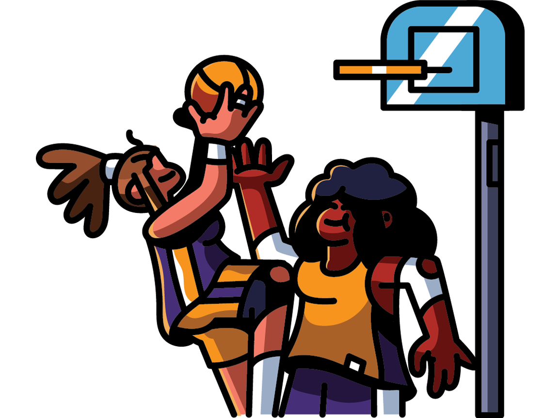 Illustration of two female basketball players.
